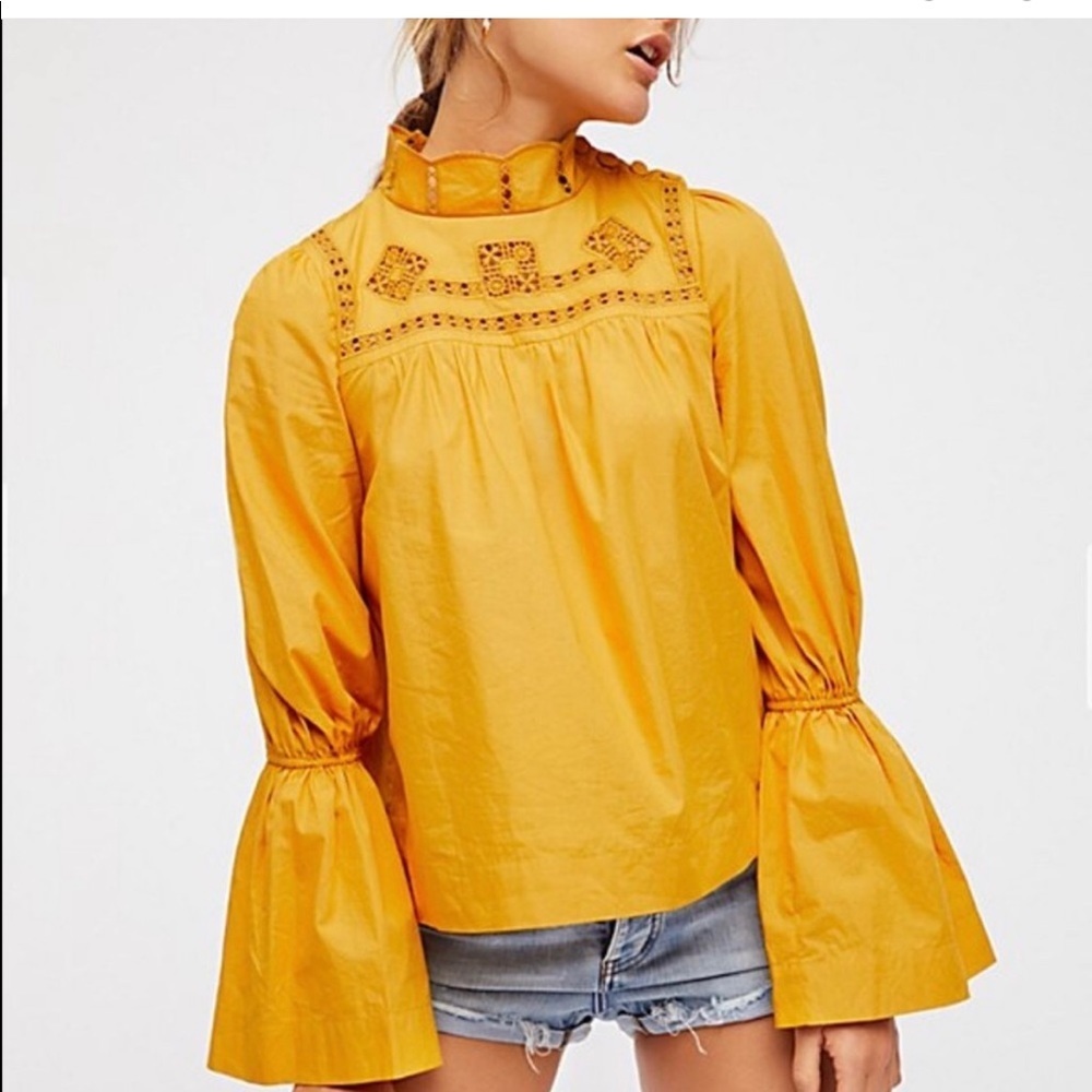 Free People Mustard Yellow Eternity Blouse